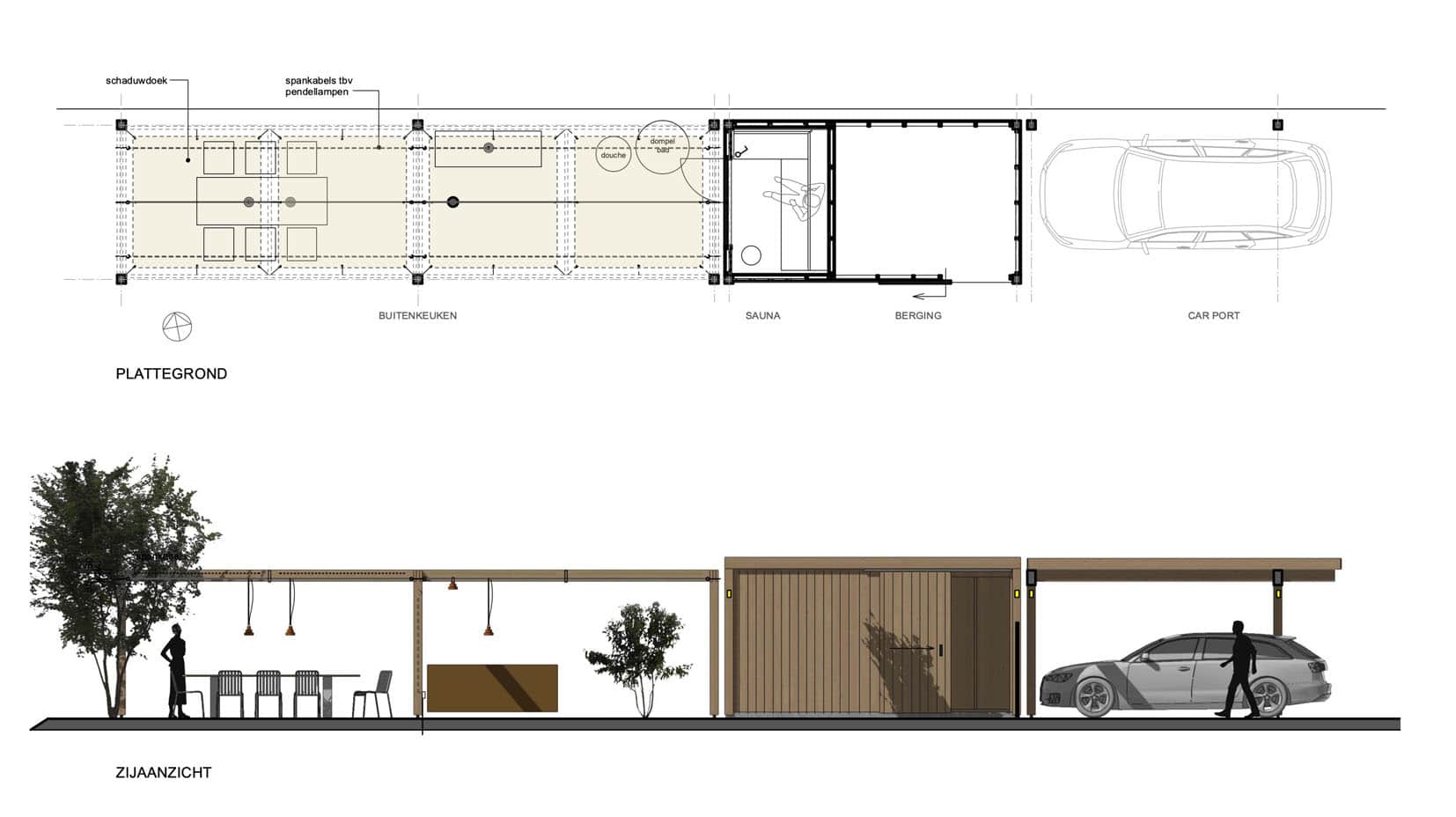 In de pergola plattegrond is mooi het ritme van de constructie te zien.